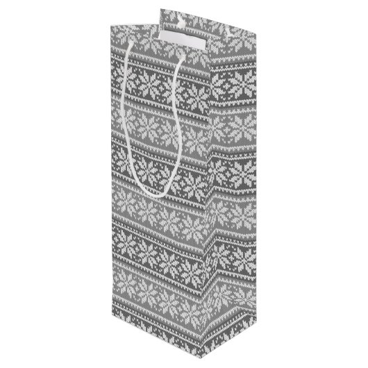 スノーフレークグレーノルディックセーターあなたのグリーティングワイン ワインギフトバッグ (裏面アングル)
