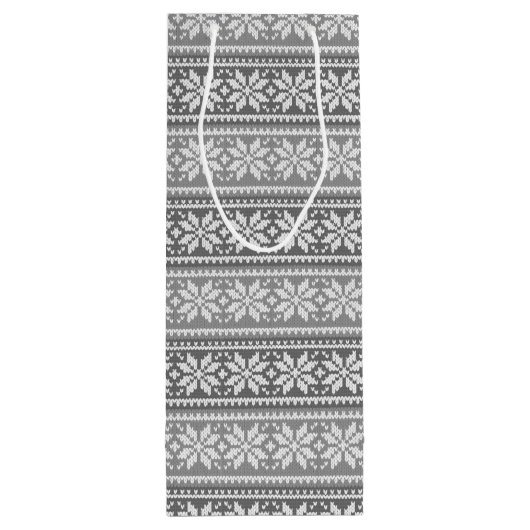 スノーフレークグレーノルディックセーターあなたのグリーティングワイン ワインギフトバッグ (裏面)