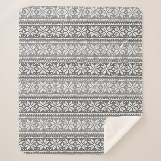スノーフレークグレーホワイトニットフェイクセーターのパターン シェルパブランケット (正面)