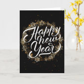 スノーフレークゴールデンリース – ホワイトハッピーニューイヤー カード (黄色い花)