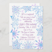 スノーフレークサプライズスノーモアおもしろい誕生日 招待状 (正面/裏面)