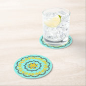 スノーフレークサークルホリデーレイシー金ゴールドオングリーン ラウンドペーパーコースター (インサイチュ)