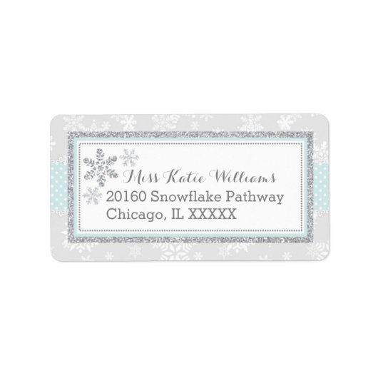 スノーフレークシルバーグリッターブルー男の赤ちゃんラベル ラベル (正面)