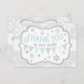 スノーフレークシルバーグリッター冬サンキューカード 招待状 (正面/裏面)