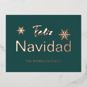 スノーフレークシンプルフェリズナビダッドバラ金ゴールド 箔シーズンポストカード (正面)