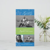 スノーフレークシーズンのグリーティングブルーフォトカード シーズンカード (スタンド正面)