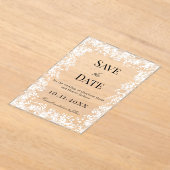 スノーフレークスの冬の透明な結婚式Save the Dateカード アクリル招待状 (レイダウン)
