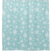 スノーフレークスアクアブルーティール（緑がかった色）クリスマス シャワーカーテン (正面)