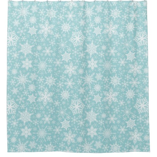 スノーフレークスアクアブルーティール(緑がかった色)クリスマス シャワーカーテン (正面)