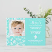 スノーフレークスウィンターオンダーランドアクアフォト誕生日 招待状 (スタンド正面)