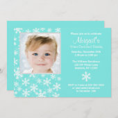 スノーフレークスウィンターオンダーランドアクアフォト誕生日 招待状 (正面/裏面)