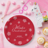 スノーフレークスウィンターオンダーランドボーイファースト誕生日 ペーパープレート (パーティー)