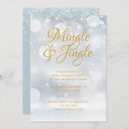 スノーフレークスウィンタークリスマスホリデーパーティー 招待状 (正面/裏面)