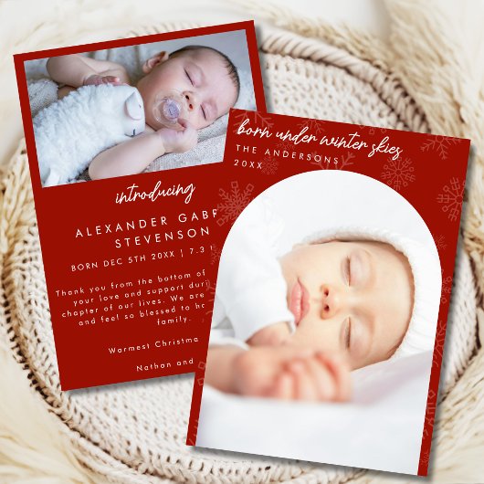 スノーフレークスウィンタースカイズレッドクリスマス誕生 案内状