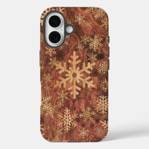 スノーフレークスウッドインレイグラフィックプリントデコールオン iPhone 16ケース