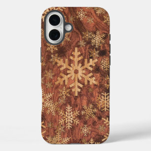 スノーフレークスウッドインレイグラフィックプリントデコールオン iPhone 16 PLUSケース