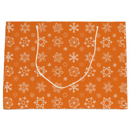 スノーフレークスオンオレンジクリスマス抱き枕 ラージペーパーバッグ