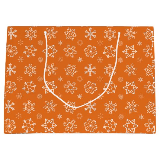 スノーフレークスオンオレンジクリスマス抱き枕 ラージペーパーバッグ (正面)
