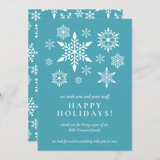 スノーフレークスオンターコイズビジネスホリデーサンキュー 招待状 (正面/裏面)