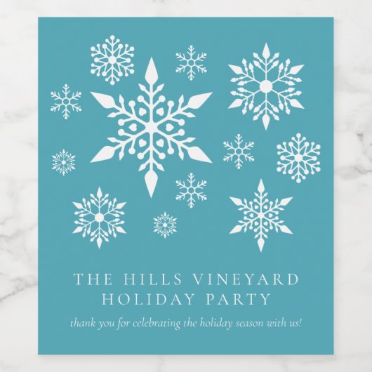 スノーフレークスオンターコイズホリデーパーティクリスマス ワインラベル (シングルラベル)