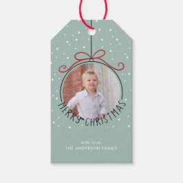 スノーフレークスオンパステルグリーン |写真クリスマス ギフトタグ