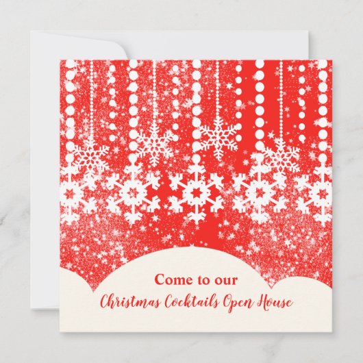 スノーフレークスオンレッドクリスマスパーティの招待状 招待状 (正面)
