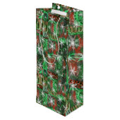 スノーフレークスオンレッドグリーンホリデーワインバッグ ワインギフトバッグ (裏面アングル)