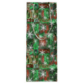 スノーフレークスオンレッドグリーンホリデーワインバッグ ワインギフトバッグ (裏面)