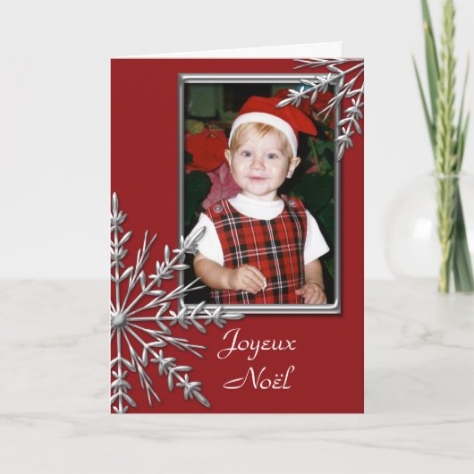 スノーフレークスオンレッドジョユーノエルフランスのクリスマス シーズンカード (正面)