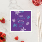 スノーフレークスクリスマスクリスマスパープルターコイズ スタンダードカクテルナプキン (インサイチュ)