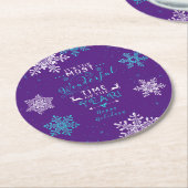 スノーフレークスクリスマスクリスマスパープルターコイズ ラウンドペーパーコースター (アングル)