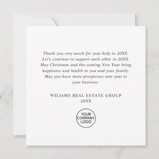 スノーフレークスクリスマスツリー企業のホリデー サンキューカード (裏面)