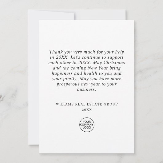 スノーフレークスクリスマスツリー企業のホリデー サンキューカード (裏面)