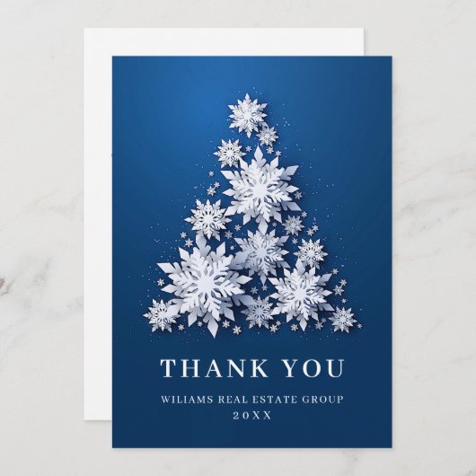 スノーフレークスクリスマスツリー企業のホリデー サンキューカード (正面/裏面)