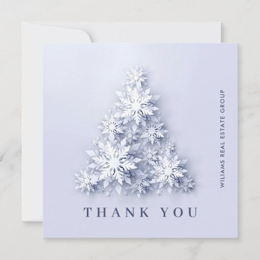 スノーフレークスクリスマスツリー企業のホリデー サンキューカード (正面)