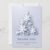 スノーフレークスクリスマスツリー企業のホリデー サンキューカード (正面)