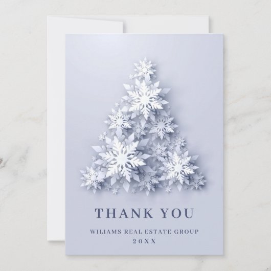 スノーフレークスクリスマスツリー企業のホリデー サンキューカード (正面)