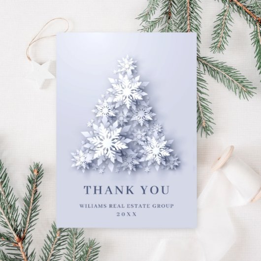 スノーフレークスクリスマスツリー企業のホリデー サンキューカード