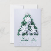 スノーフレークスクリスマスツリー企業のホリデー サンキューカード (正面)