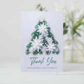 スノーフレークスクリスマスツリー企業のホリデー サンキューカード (スタンド正面)