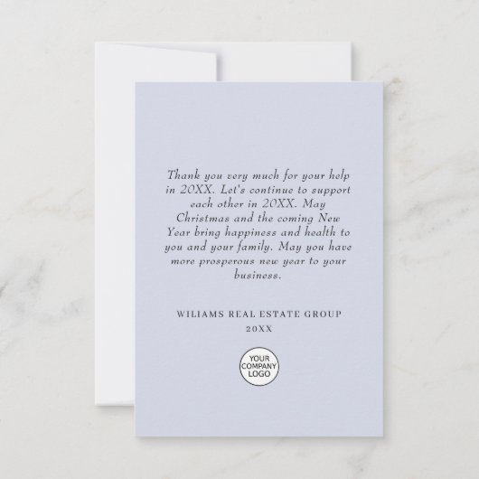 スノーフレークスクリスマスツリー企業のホリデー サンキューカード (裏面)