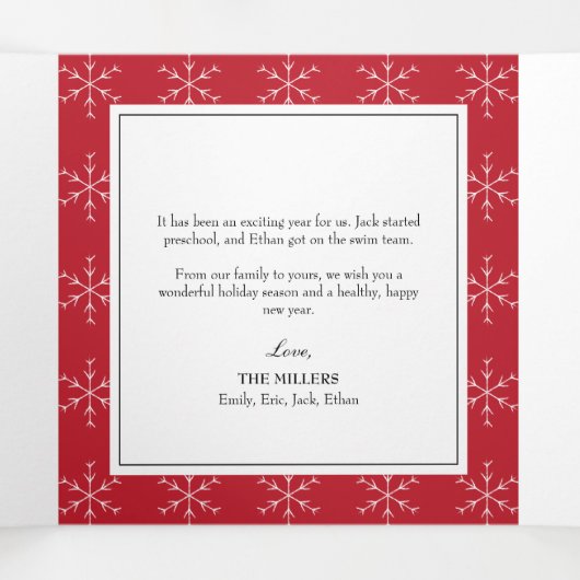 スノーフレークスクリスマスホリデイトリフォールドフォトカード 三つ折りクリスマスカード (内部中)