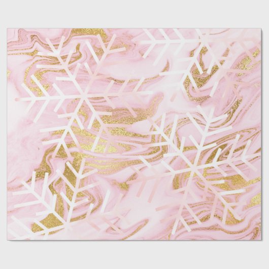 スノーフレークスクリスマスホリデーマーブルピンク金ゴールド ラッピングペーパー (フラット)