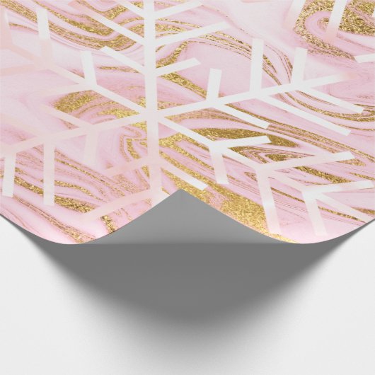 スノーフレークスクリスマスホリデーマーブルピンク金ゴールド ラッピングペーパー (角)
