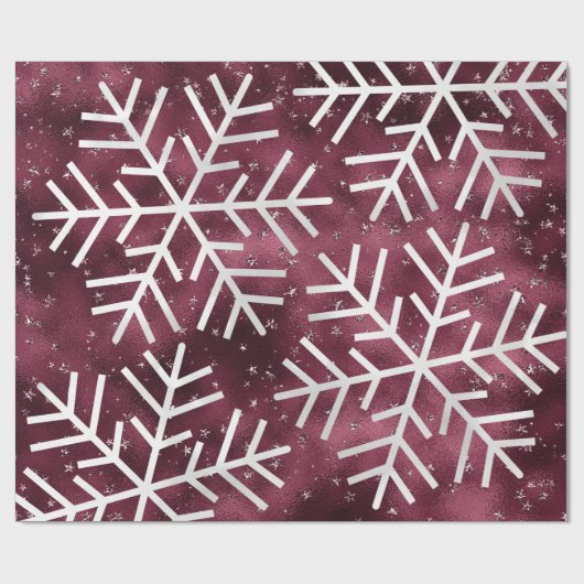 スノーフレークスクリスマスホリデーメリーバーグントグリッター ラッピングペーパー (フラット)