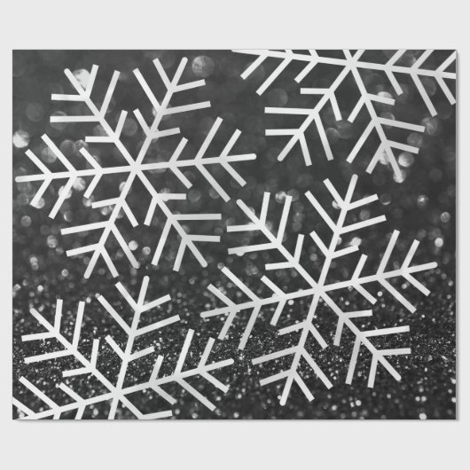 スノーフレークスクリスマスホリデー白黒グリッター ラッピングペーパー (フラット)