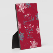 スノーフレークスクリスマスレッドターコイズ素敵な時間 フォトプラーク (側面)