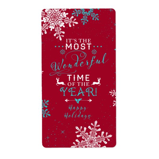 スノーフレークスクリスマスレッドターコイズ素敵な時間 ラベル (正面)