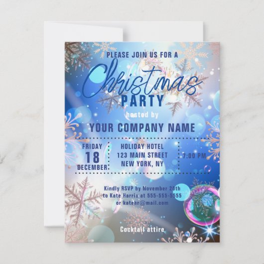 スノーフレークスクリスマス企業のパーティの招待状 (正面)