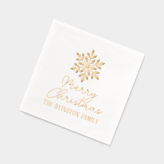 スノーフレークスクリプトホリディグリーティングファミリー名 箔ナプキン (左)
